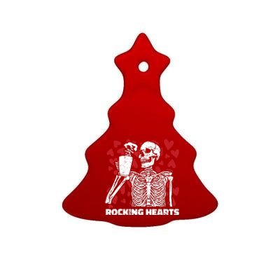 Rocking Hearts Valentines Day Funny Skeleton Drinking Coffee Ceramic Tree Ornament