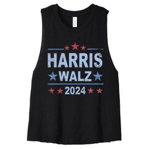 Retro Harris Walz 2024 Harris For President Vote Democrat Women's Racerback Cropped Tank