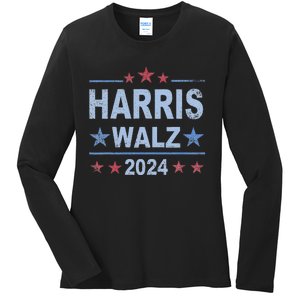 Retro Harris Walz 2024 Harris For President Vote Democrat Ladies Long Sleeve Shirt