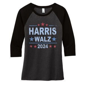 Retro Harris Walz 2024 Harris For President Vote Democrat Women's Tri-Blend 3/4-Sleeve Raglan Shirt