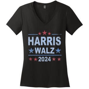 Retro Harris Walz 2024 Harris For President Vote Democrat Women's V-Neck T-Shirt