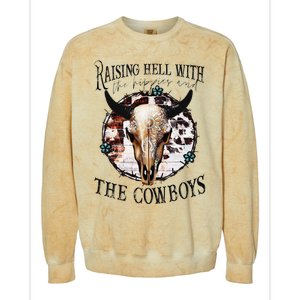 Raisin Hell With the hippies & the cowboys cow bull skull Colorblast Crewneck Sweatshirt