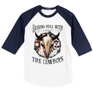 Raisin Hell With the hippies & the cowboys cow bull skull Baseball Sleeve Shirt