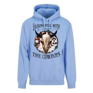 Raisin Hell With the hippies & the cowboys cow bull skull Unisex Surf Hoodie