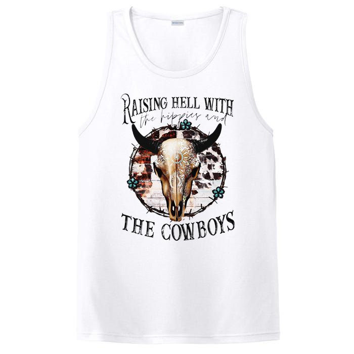 Raisin Hell With the hippies & the cowboys cow bull skull PosiCharge Competitor Tank