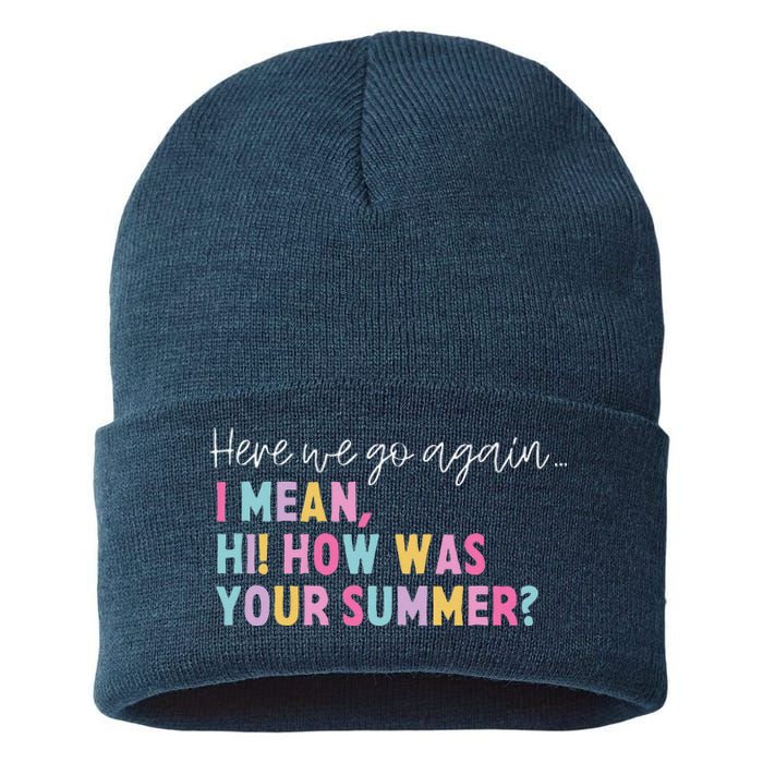 Retro Here We Go Again I Mean Hi How Was Your Summer School Sustainable Knit Beanie