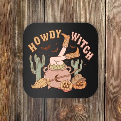 Retro Howdy Witch Halloween Pumpkin Purple Witch Hat Fall Vibes Gift Coaster