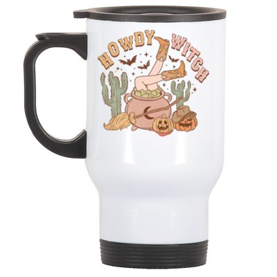 Retro Howdy Witch Halloween Pumpkin Purple Witch Hat Fall Vibes Gift Stainless Steel Travel Mug