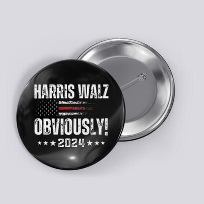 Retro Harris Walz Obviously 2024 Vintage American Flag Button