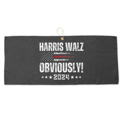 Retro Harris Walz Obviously 2024 Vintage American Flag Large Microfiber Waffle Golf Towel