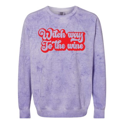 Retro Halloween Witch Way To The Wine Gift Colorblast Crewneck Sweatshirt