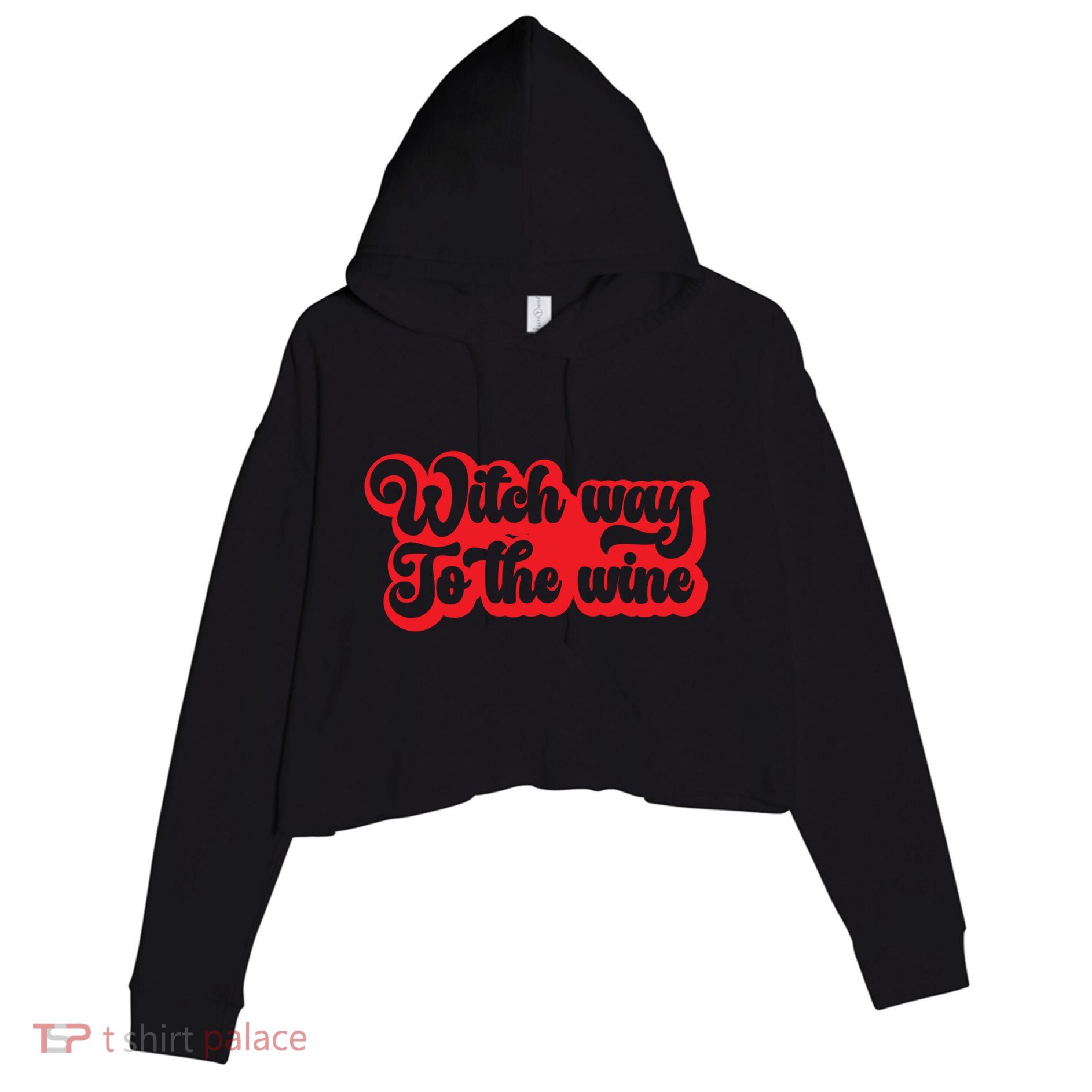 Retro Halloween Witch Way To The Wine Gift Crop Fleece Hoodie