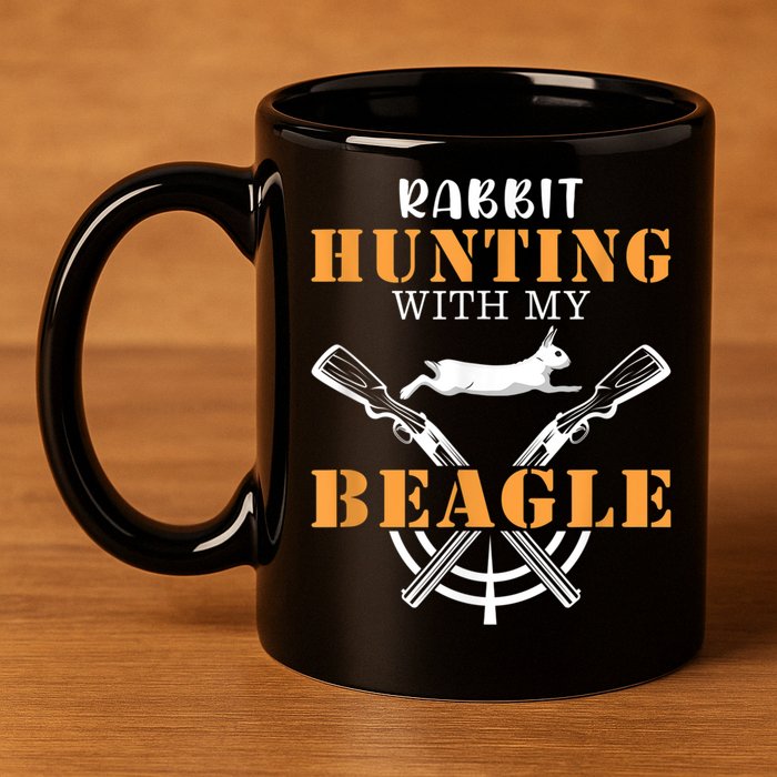 Rabbit Hunting With My Beagle Cute Proud Hunter Outfit 11oz C Handle Ceramic Mug