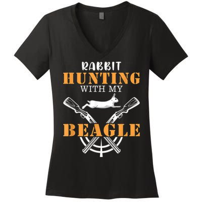Rabbit Hunting With My Beagle Cute Proud Hunter Outfit Women's V-Neck T-Shirt