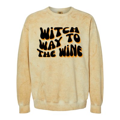 Retro Halloween Witch Way To The Wine Cute Gift Colorblast Crewneck Sweatshirt