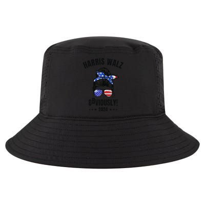 Retro Harris Walz Obviously 2024 Messy Bun American Flag Cool Comfort Performance Bucket Hat