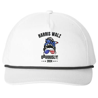 Retro Harris Walz Obviously 2024 Messy Bun American Flag Snapback Five-Panel Rope Hat