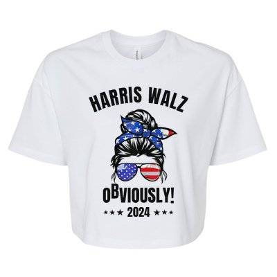 Retro Harris Walz Obviously 2024 Messy Bun American Flag Bella+Canvas Jersey Crop Tee