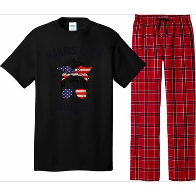 Retro Harris Walz Obviously 2024 Messy Bun American Flag Pajama Set