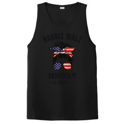 Retro Harris Walz Obviously 2024 Messy Bun American Flag PosiCharge Competitor Tank