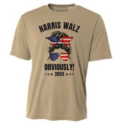 Retro Harris Walz Obviously 2024 Messy Bun American Flag Cooling Performance Crew T-Shirt