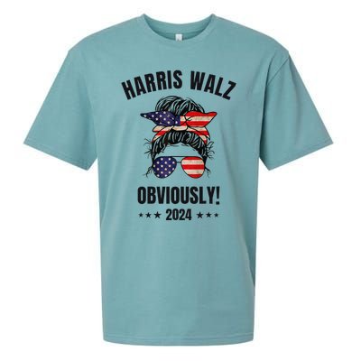 Retro Harris Walz Obviously 2024 Messy Bun American Flag Sueded Cloud Jersey T-Shirt