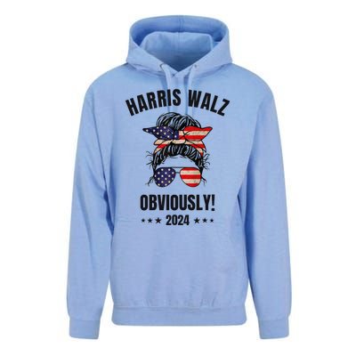 Retro Harris Walz Obviously 2024 Messy Bun American Flag Unisex Surf Hoodie