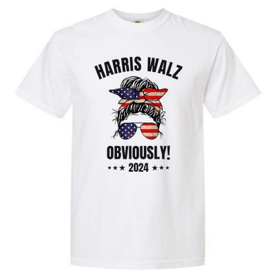 Retro Harris Walz Obviously 2024 Messy Bun American Flag Garment-Dyed Heavyweight T-Shirt