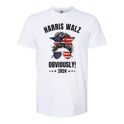 Retro Harris Walz Obviously 2024 Messy Bun American Flag Softstyle CVC T-Shirt