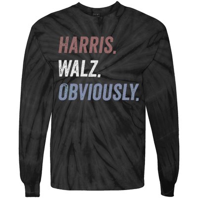 Retro Harris Walz Obviously 2024 Vintage American Flag Tie-Dye Long Sleeve Shirt