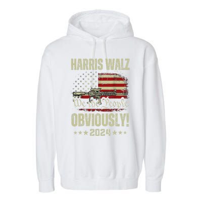 Retro Harris Walz Obviously 2024 Vintage American Flag Garment-Dyed Fleece Hoodie