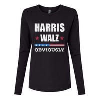 Retro Harris Walz Obviously 2024 Vintage American Flag Womens Cotton Relaxed Long Sleeve T-Shirt