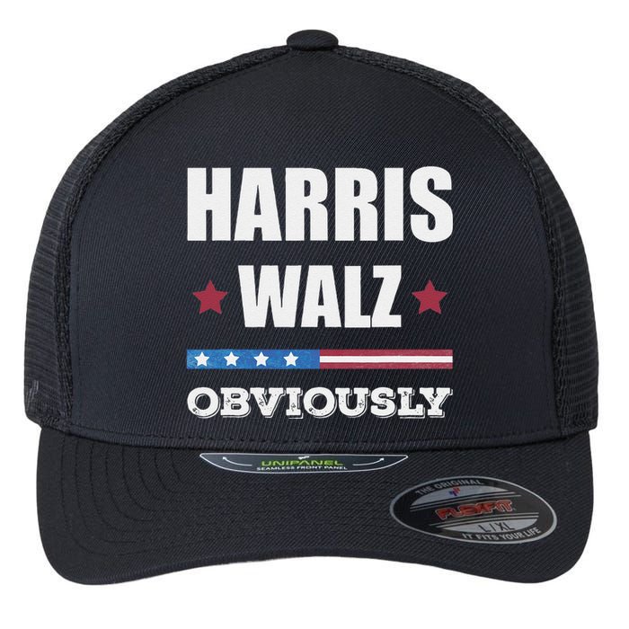 Retro Harris Walz Obviously 2024 Vintage American Flag Flexfit Unipanel Trucker Cap