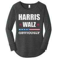 Retro Harris Walz Obviously 2024 Vintage American Flag Women's Perfect Tri Tunic Long Sleeve Shirt