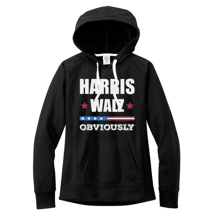 Retro Harris Walz Obviously 2024 Vintage American Flag Women's Fleece Hoodie