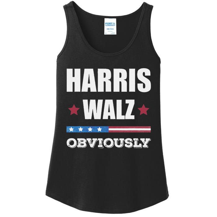 Retro Harris Walz Obviously 2024 Vintage American Flag Ladies Essential Tank