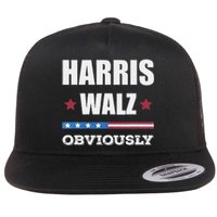 Retro Harris Walz Obviously 2024 Vintage American Flag Flat Bill Trucker Hat