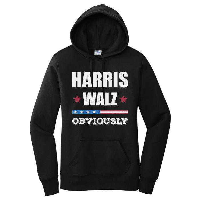 Retro Harris Walz Obviously 2024 Vintage American Flag Women's Pullover Hoodie