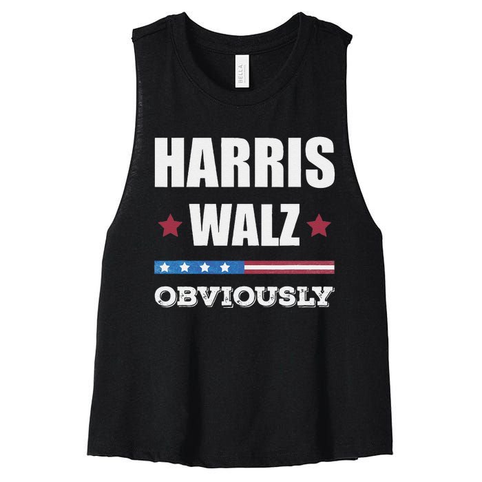 Retro Harris Walz Obviously 2024 Vintage American Flag Women's Racerback Cropped Tank