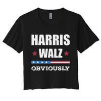 Retro Harris Walz Obviously 2024 Vintage American Flag Women's Crop Top Tee