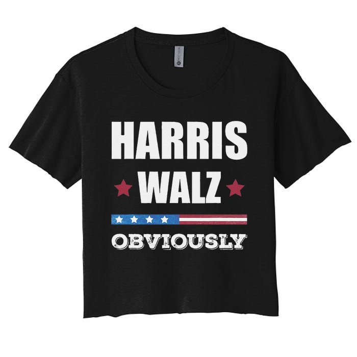 Retro Harris Walz Obviously 2024 Vintage American Flag Women's Crop Top Tee