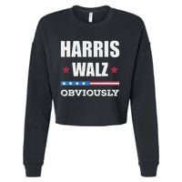 Retro Harris Walz Obviously 2024 Vintage American Flag Cropped Pullover Crew