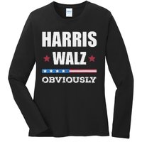 Retro Harris Walz Obviously 2024 Vintage American Flag Ladies Long Sleeve Shirt