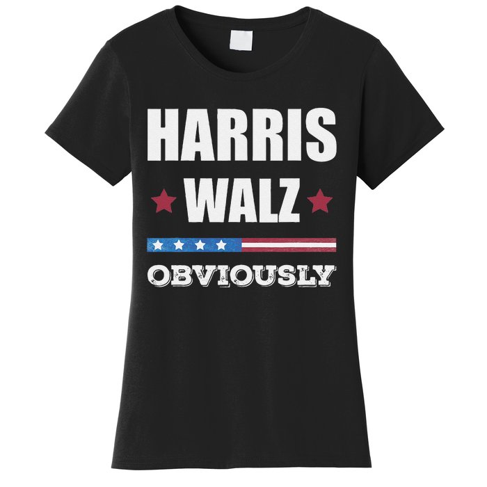 Retro Harris Walz Obviously 2024 Vintage American Flag Women's T-Shirt