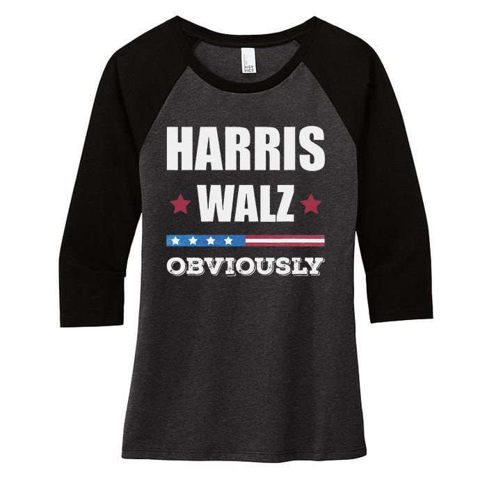 Retro Harris Walz Obviously 2024 Vintage American Flag Women's Tri-Blend 3/4-Sleeve Raglan Shirt