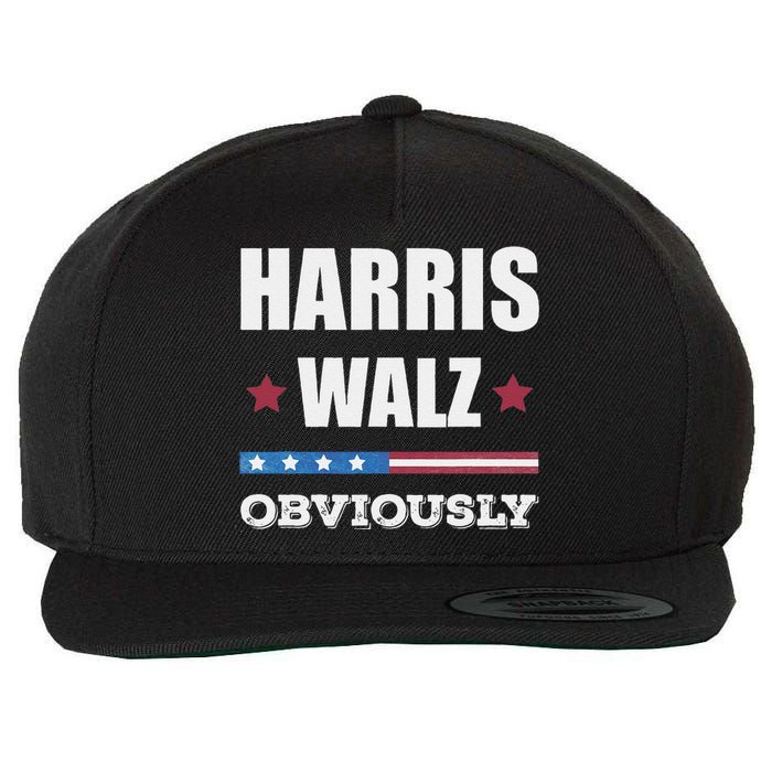 Retro Harris Walz Obviously 2024 Vintage American Flag Wool Snapback Cap