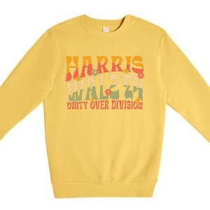 Retro Harris Waltz Walz 2024 Unity Over Division Boho Groovy Premium Crewneck Sweatshirt