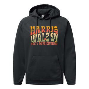 Retro Harris Waltz Walz 2024 Unity Over Division Boho Groovy Performance Fleece Hoodie