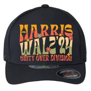 Retro Harris Waltz Walz 2024 Unity Over Division Boho Groovy Flexfit Unipanel Trucker Cap