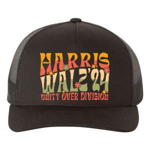 Retro Harris Waltz Walz 2024 Unity Over Division Boho Groovy Yupoong Adult 5-Panel Trucker Hat